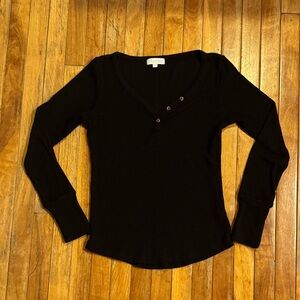 PJ Salvage Black Long Sleeve Women's Henley Top